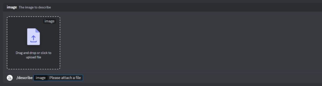 Función "Describe" en Midjourney Discord, utilizadonse para adjuntar ficheros